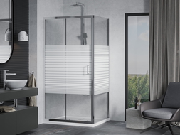 Mexen Apia drsna tuš kabina 90 x 70 cm, beli trakovi, krom + pladenj Flat - 840-090-070-01-20-4010