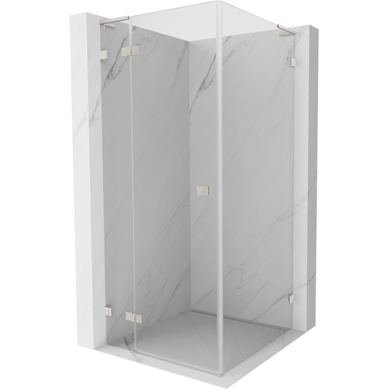 Mexen Lunar L dušikabiini pöörduksega vasak 90 x 90 cm, läbipaistev, harjatud nikkel - 834L-090-090-97-00-L