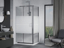 Mexen Apia klizni tuš kabina 100 x 90 cm, bijele pruge, krom + flat tuš kada - 840-100-090-01-20-4010