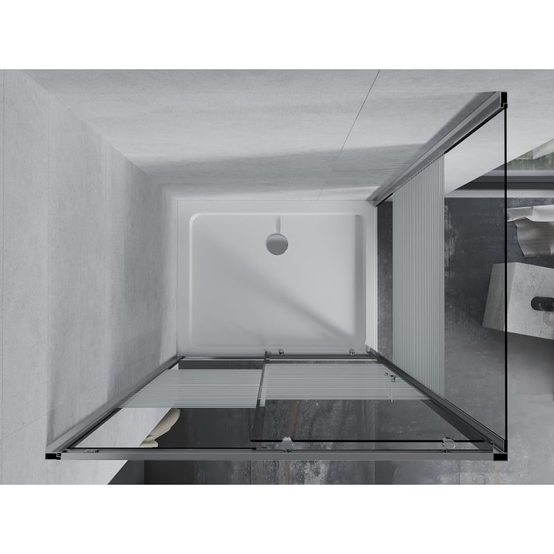Mexen Apia kabina prysznicowa rozsuwana 100 x 90 cm, białe pasy, chrom + brodzik Flat - 840-100-090-01-20-4010