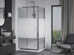 Mexen Apia drsna prha 110 x 90 cm, bele črte, krom + Flat kad - 840-110-090-01-20-4010