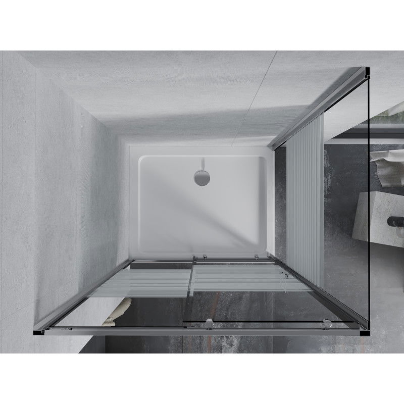 Mexen Apia drsna tuš kabina 130 x 90 cm, bele črte, krom + plitvi tuš - 840-130-090-01-20-4010