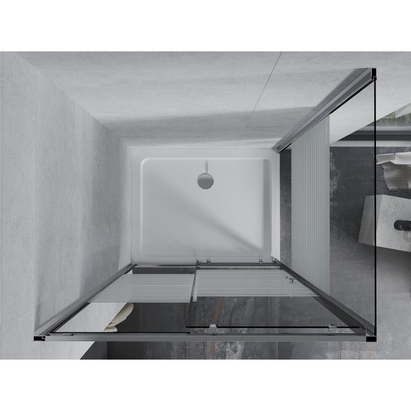 Mexen Apia drsna tuš kabina 140 x 70 cm, beli trakovi, krom + Flat tuš kad - 840-140-070-01-20-4010