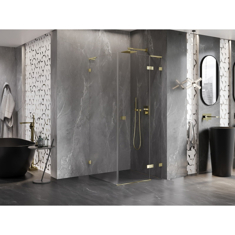 Mexen Lunar L pareduššikabiin, parempoolne, 80 x 80 cm, läbipaistev, kuldne - 834L-080-080-50-00-P