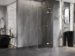 Mexen Lunar L cabina doccia con porta a battente destra 80 x 80 cm, trasparente, oro - 834L-080-080-50-00-P