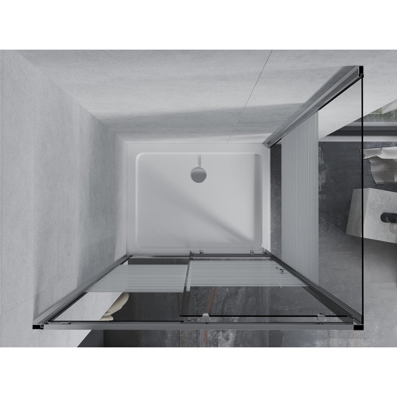 Mexen Apia drsna tuš kabina 140 x 80 cm, bele črte, krom + plitvi tuš - 840-140-080-01-20-4010