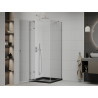 Mexen Roma swing shower cabin 80 x 80 cm, transparent, chrome + Flat shower tray, black - 854-080-080-01-00-4070