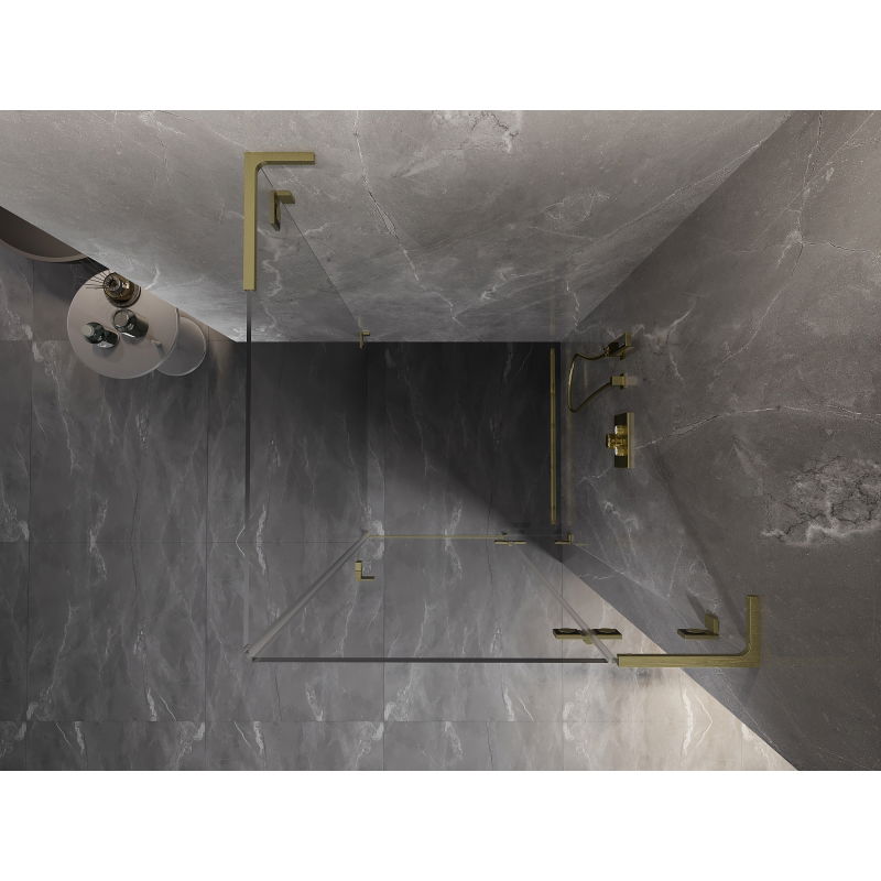 Mexen Lunar L duschkabin med svängdörr höger 70 x 70 cm, transparent, borstad guld - 834L-070-070-55-00-P