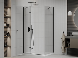 Mexen Roma cabine de douche pivotante 120 x 90 cm, transparent, noir + receveur Flat, blanc - 854-120-090-70-00-4010B