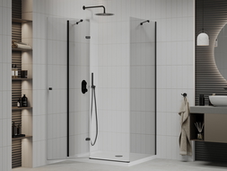 Mexen Roma douchecabine klapdeur 120 x 90 cm, transparant, zwart + Flat douchebak, wit - 854-120-090-70-00-4010B