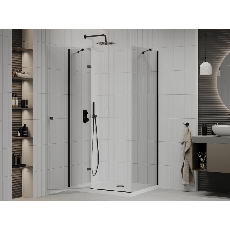 Mexen Roma hinged shower cabin 100 x 80 cm, transparent, black + Flat shower tray, white - 854-100-080-70-00-4010B