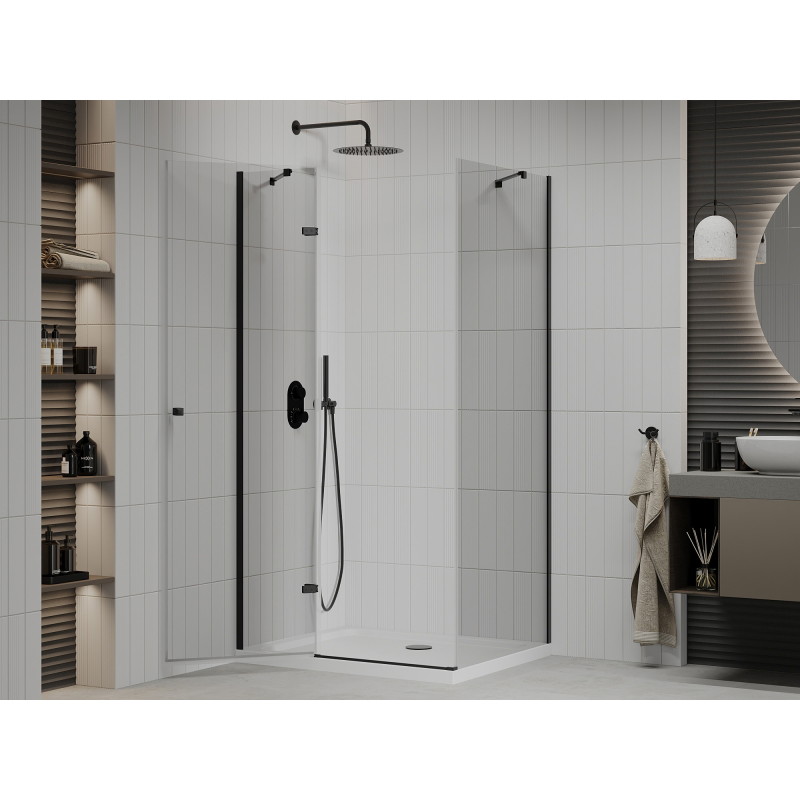 Mexen Roma hinged shower cabin 80 x 120 cm, transparent, black + Flat tray, white - 854-080-120-70-00-4010B
