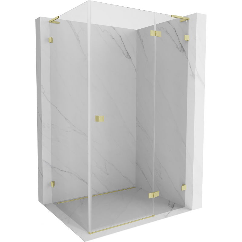 Mexen Lunar L Duschkabine schwenkbar rechts 85 x 80 cm, transparent, gebürstetes Gold - 834L-085-080-55-00-P
