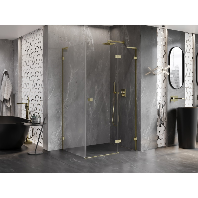 Mexen Lunar L dušinurk parempoolne 95 x 80 cm, läbipaistev, harjatud kuld - 834L-095-080-55-00-P