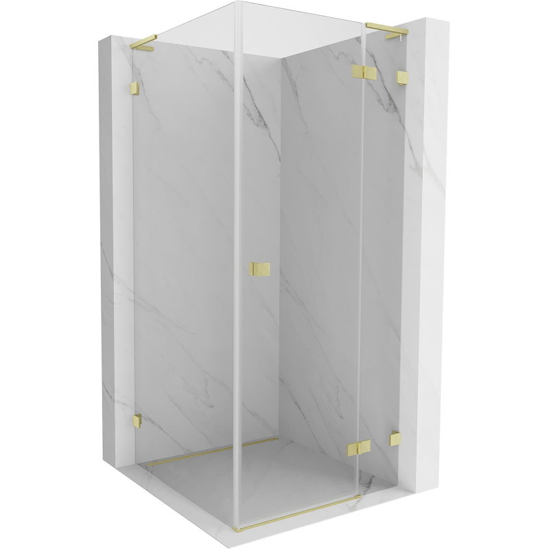 Mexen Lunar L cabina de ducha pivotante derecha 90 x 90 cm, transparente, dorado cepillado - 834L-090-090-55-00-P
