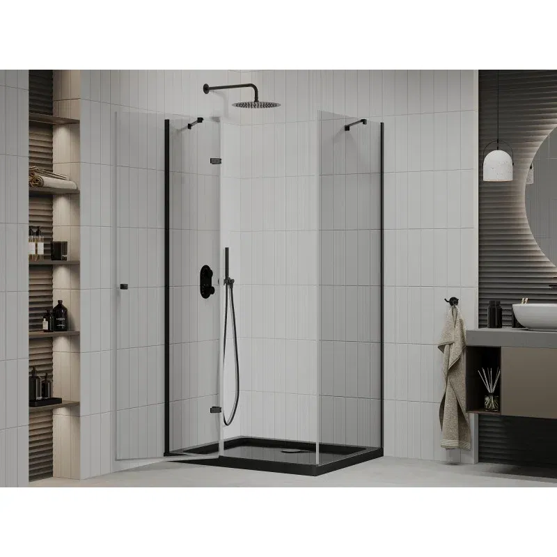 Mexen Roma Duschkabine 90 x 120 cm, transparent, schwarz + Duschwanne Flat, schwarz - 854-090-120-70-00-4070B