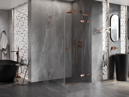 Mexen Lunar L cabine de duche pivotante direita 70 x 70 cm, transparente, ouro rosa - 834L-070-070-60-00-P