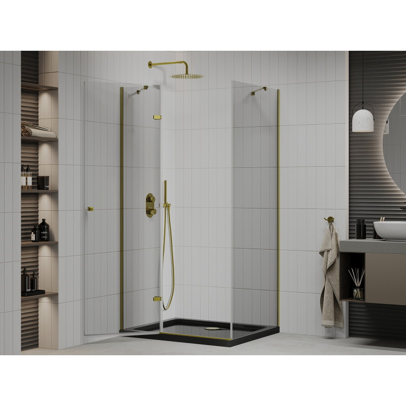 Mexen Roma avatav dušinurk 100 x 80 cm, läbipaistev, kuldne + Flat dušialus, must - 854-100-080-50-00-4070G