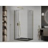 Mexen Roma Duschkabine schwenkbar 100 x 80 cm, transparent, gold + Duschwanne Flat, schwarz - 854-100-080-50-00-4070G