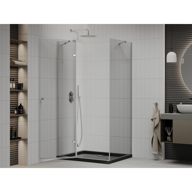 Mexen Roma kantelbare douchecabine 100 x 90 cm, transparant, chroom + Flat douchebak, zwart - 854-100-090-01-00-4070
