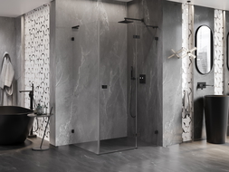 Mexen Lunar L Right-Swing Shower Enclosure 100 x 80 cm, Transparent, Black - 834L-100-080-70-00-P