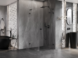 Mexen Lunar L douchecabine met naar buiten scharnierend deur rechts 100 x 100 cm, transparant, zwart - 834L-100-100-70-00-P