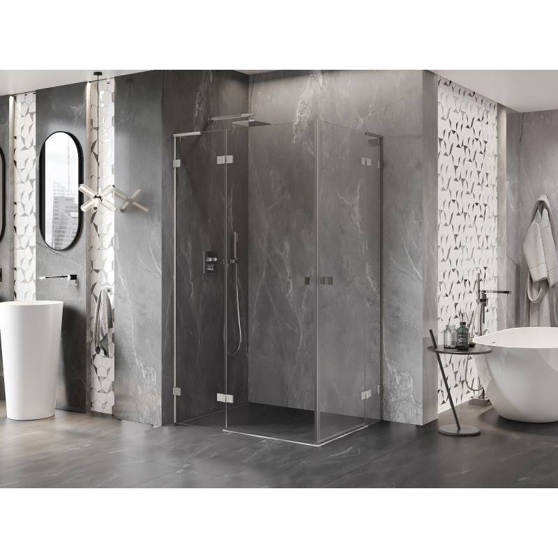 Mexen Lunar L Duo cabine de douche pivotante gauche 90 x 80 cm, transparent, nickel brossé - 834L-090L-080P-97-00