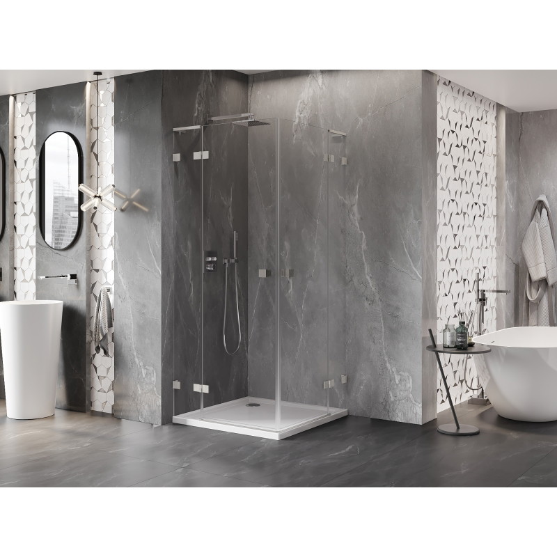 Mexen Lunar L Duo kabina prysznicowa uchylna 90 x 90 cm, transparent, nikiel szczotkowany - 834L-090L-090P-97-00