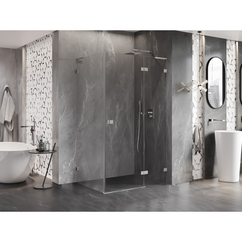 Mexen Lunar L desna zakretna tuš kabina 95 x 90 cm, prozirna, brušeni nikal - 834L-095-090-97-00-P