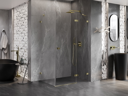 Mexen Lunar Duschkabine schwenkbar rechts 90 x 80 cm, transparent, gold - 834-090-080-50-00-P