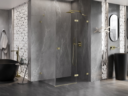 Mexen Lunar draaideur douchecabine rechts 85 x 70 cm, transparant, geborsteld goud - 834-085-070-55-00-P