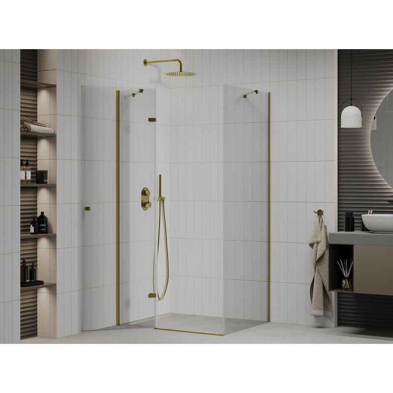 Mexen Roma shower enclosure tilting 70 x 90 cm, transparent, gold - 854-070-090-50-00