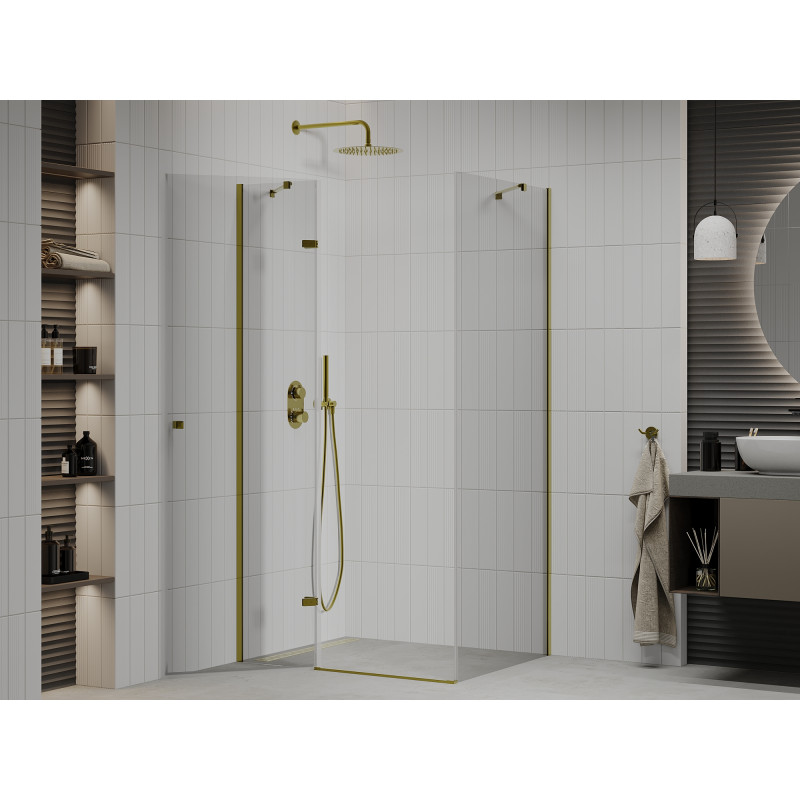 Mexen Roma scharnierende douchecabine 70 x 100 cm, transparant, goud - 854-070-100-50-00