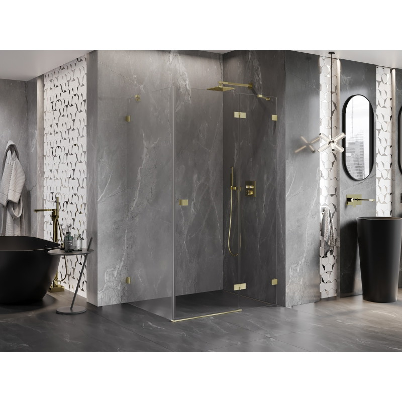 Mexen Lunar paremanurkabiin, parempoolne, 100 x 90 cm, läbipaistev, harjatud kuldne - 834-100-090-55-00-P