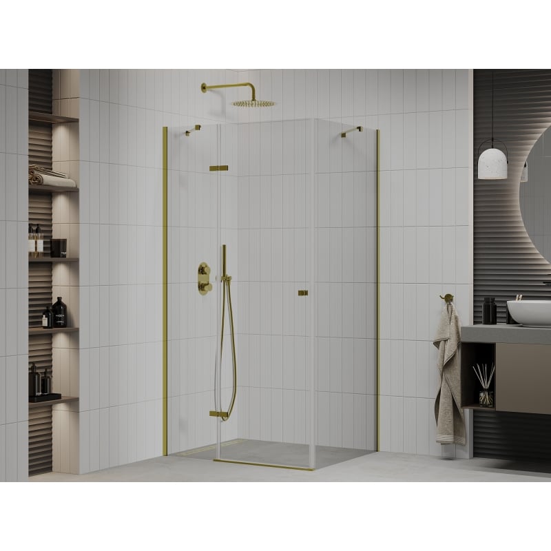 Mexen Roma 80 x 90 cm Swing Shower Enclosure, Transparent, Gold - 854-080-090-50-00