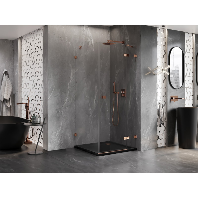 Mexen Lunar tuš kabina s preklopnim vratima desna 100 x 100 cm, prozirna, ružičasto zlato - 834-100-100-60-00-P
