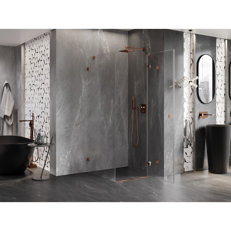 Mexen Lunar tuš kabina s preklopnim vratima desna 100 x 100 cm, prozirna, ružičasto zlato - 834-100-100-60-00-P