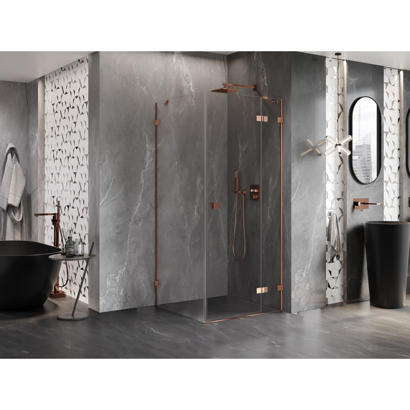 Mexen Lunar tuš kabina s preklopnim vratima desna 100 x 100 cm, prozirna, ružičasto zlato - 834-100-100-60-00-P