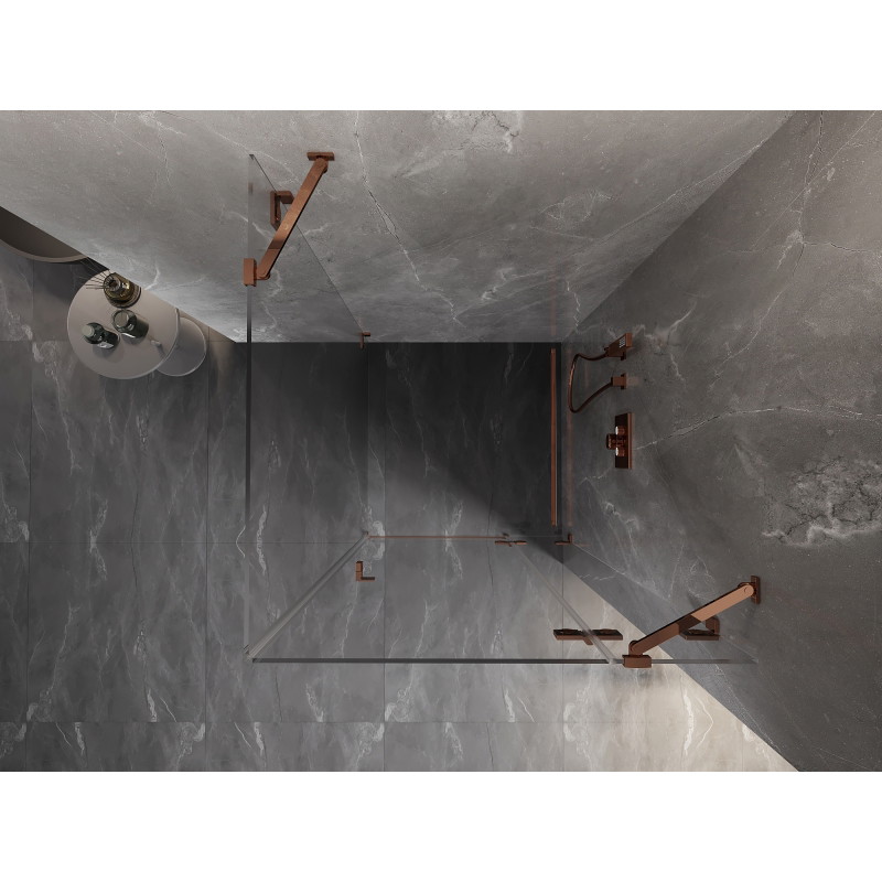 Mexen Lunar kabina za prhanje nihajna desna 100 x 100 cm, prozorna, rožnato zlato - 834-100-100-60-00-P