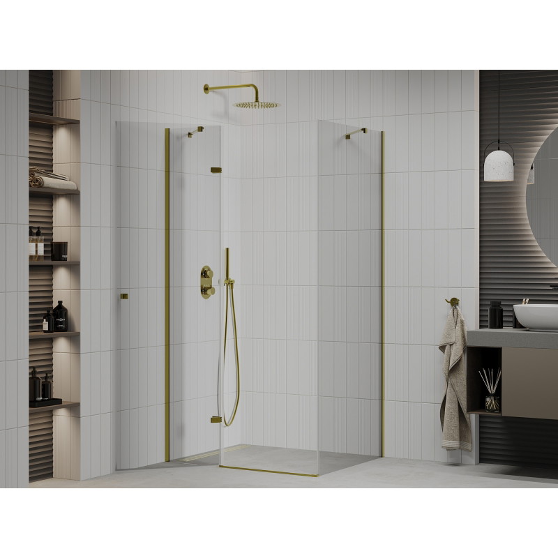 Mexen Roma preklopna tuš kabina 90 x 80 cm, prozirna, zlatna - 854-090-080-50-00