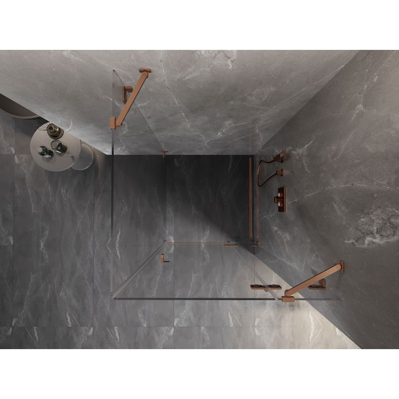 Mexen Lunar cabina doccia a battente destra 70 x 70 cm, trasparente, rame spazzolato - 834-070-070-65-00-P