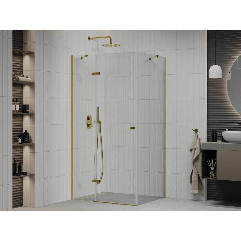 Mexen Roma hinged shower enclosure 90 x 80 cm, transparent, gold - 854-090-080-50-00