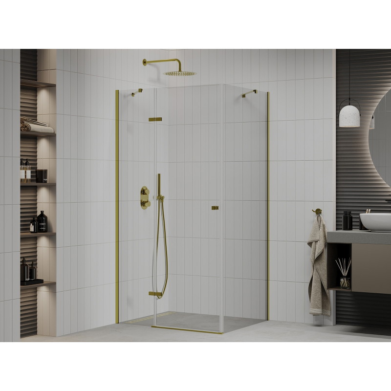 Mexen Roma preklopna tuš kabina 90 x 80 cm, prozirna, zlatna - 854-090-080-50-00