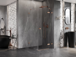 Mexen Lunar cabina doccia ad anta destra 80 x 80 cm, trasparente, rame spazzolato - 834-080-080-65-00-P