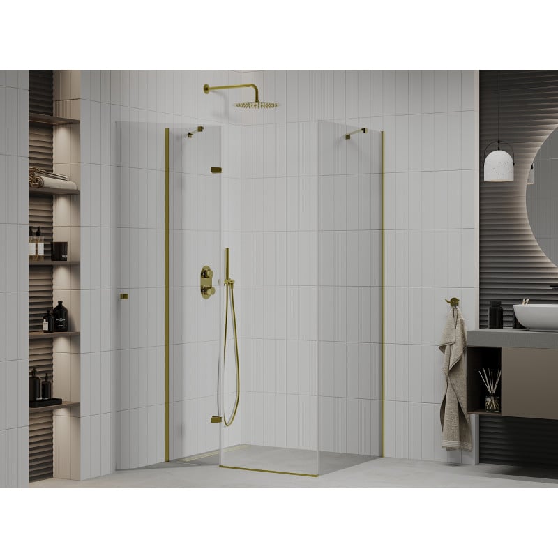 Mexen Roma cabina doccia con porta a battente 110 x 70 cm, trasparente, oro - 854-110-070-50-00
