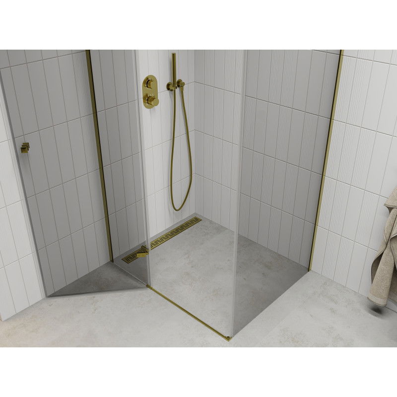 Mexen Roma douchecabine met draaideur 120 x 90 cm, transparant, goud - 854-120-090-50-00