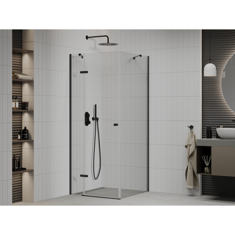 Mexen Roma schuifbare douchecabine 100 x 100 cm, transparant, zwart - 854-100-100-70-00