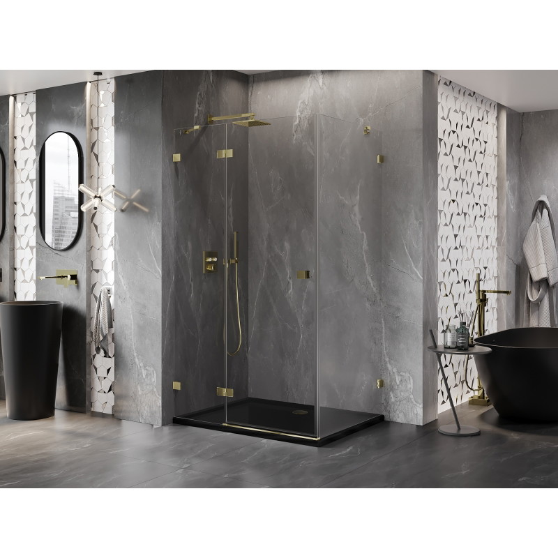Mexen Lunar kabina prysznicowa uchylna lewa 100 x 80 cm, transparent, złota - 834-100-080-50-00-L