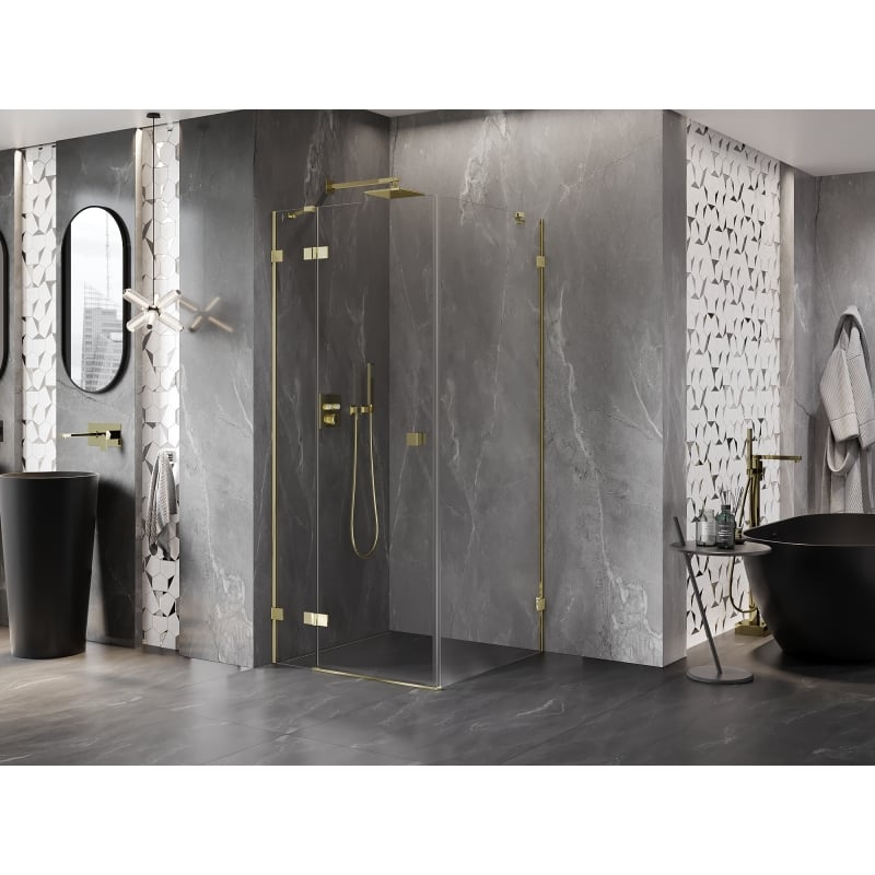 Mexen Lunar kabina prysznicowa uchylna lewa 100 x 100 cm, transparent, złota - 834-100-100-50-00-L