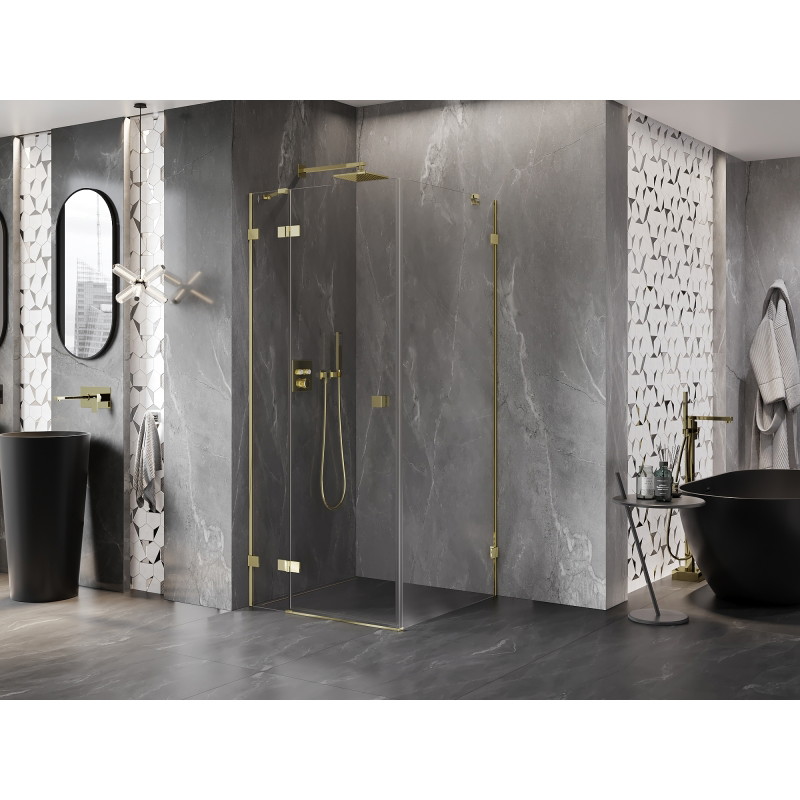 Mexen Lunar ljeva preklopna tuš kabina 100 x 100 cm, prozirna, zlatna - 834-100-100-50-00-L
